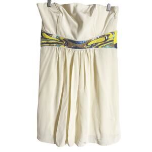 Tibi Ivory Cream Strapless Sleeveless Sequined Waist Mini Dress Size 12